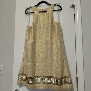Lilly Pulitzer size XL gold silk embellished dress like new worn once